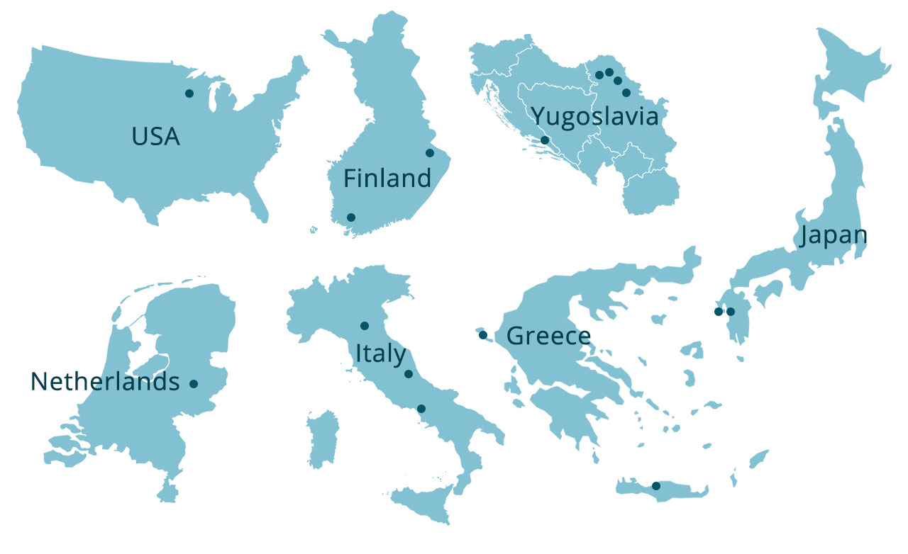 Seven Countries Study cohorts map